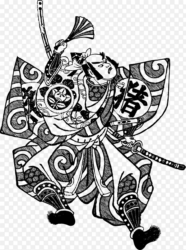 手绘日本武士人物