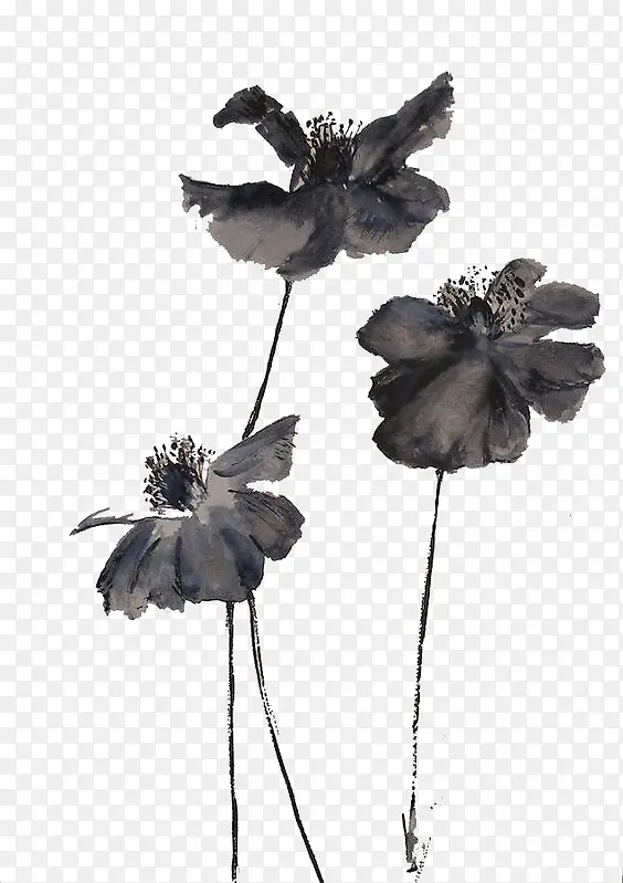 黑色水墨花朵