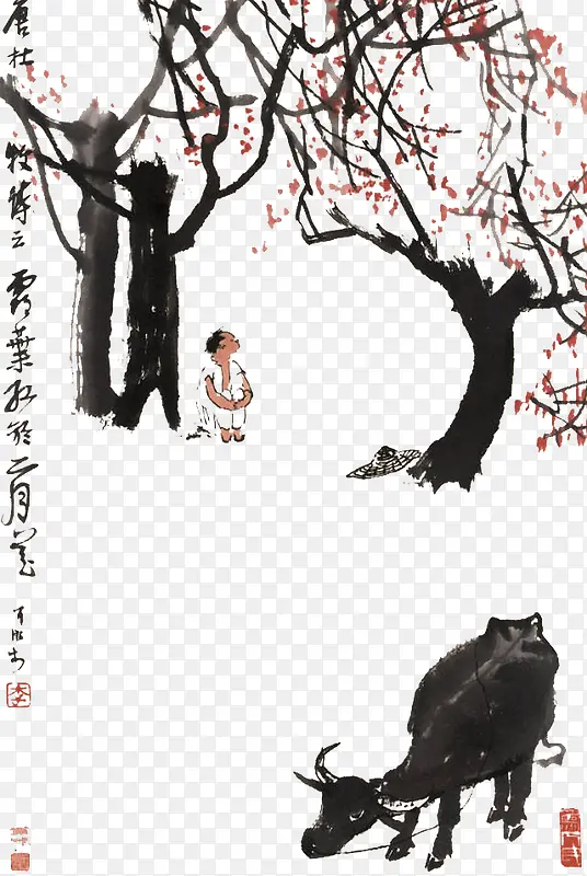 装饰水墨牛画