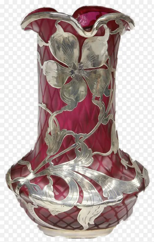 红色雕纹花瓶