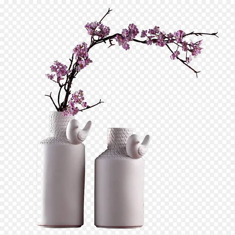 紫色清新花瓶桃花装饰图案