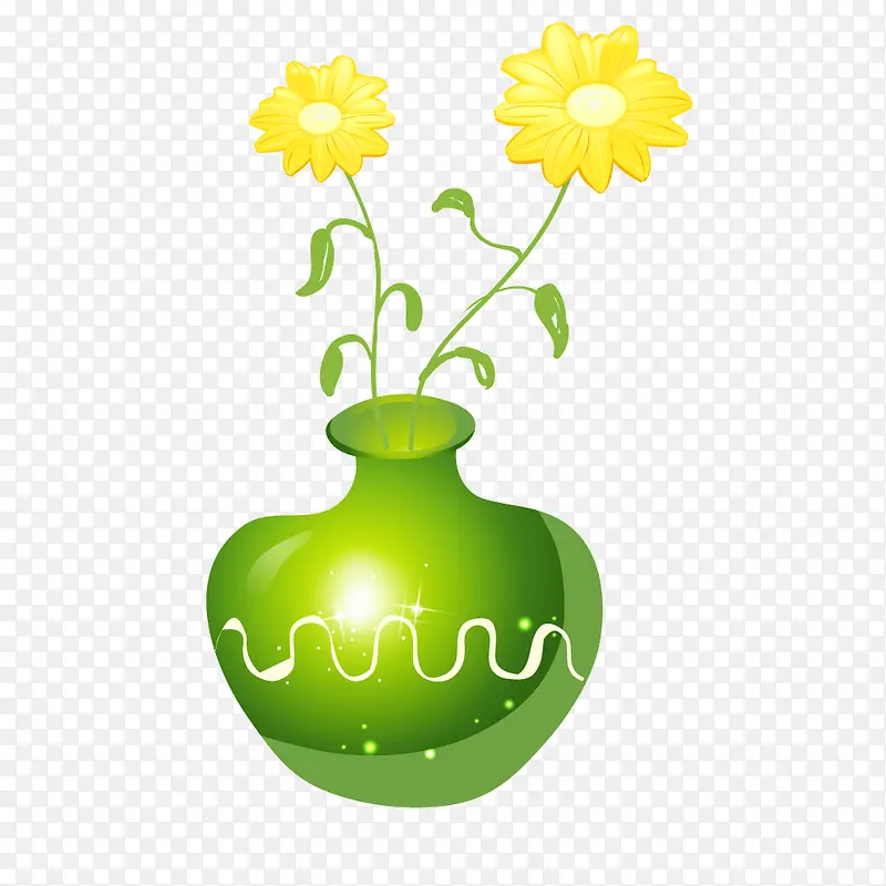 绿色玻璃质感花瓶插花