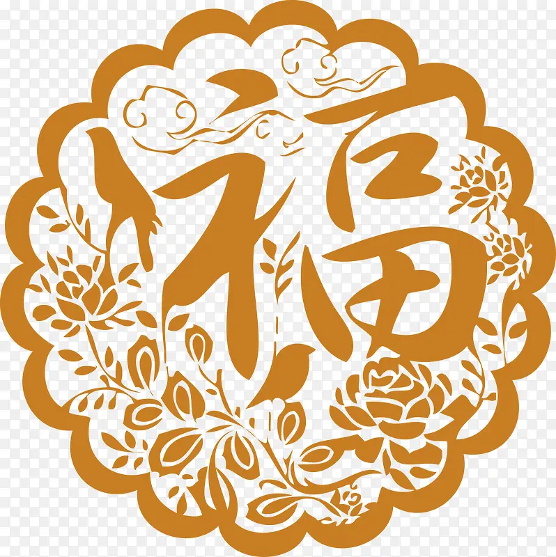 橙色中国风福字装饰图案