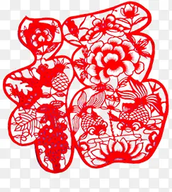 中国风元素红色的福字剪纸