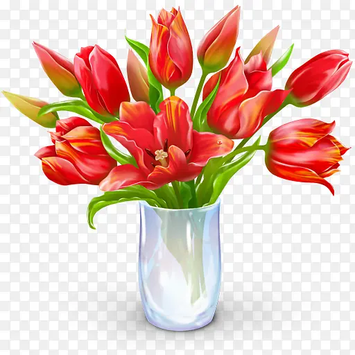 红色手绘花朵花瓶