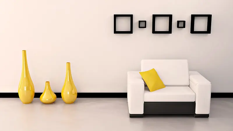 家居室白色沙发照片墙花瓶