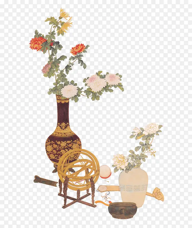 彩色古典花瓶花朵