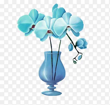 手绘蓝色花朵蓝色花瓶