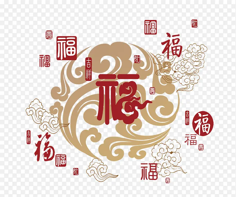 中国风红色福字花纹装饰