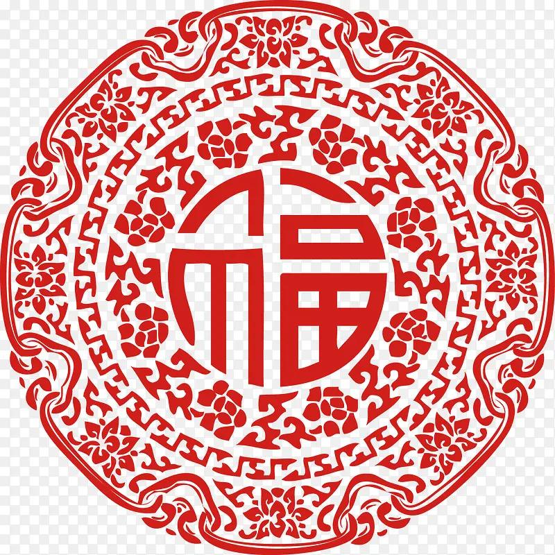 红色复古中国风花纹福字