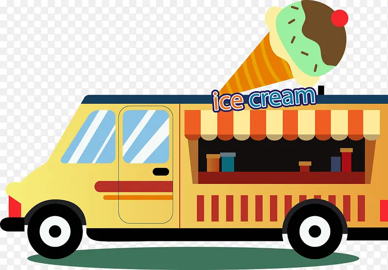 矢量卡通冰淇淋车图