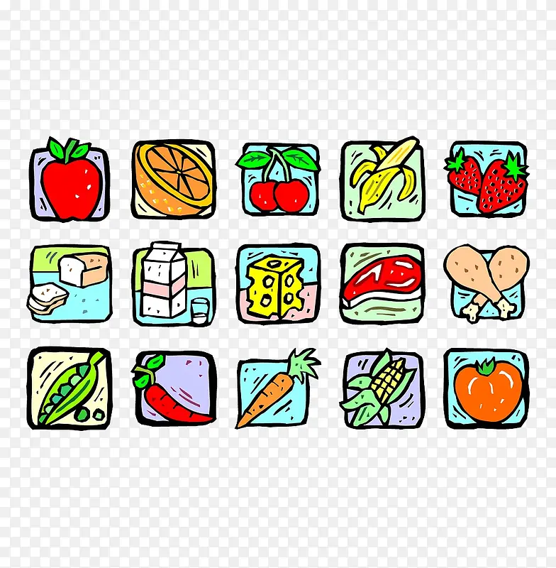 食物蔬菜水果方形图标锦集
