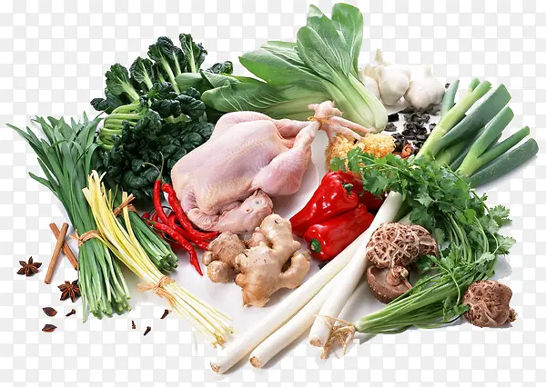 厨房鸡肉青菜辣椒