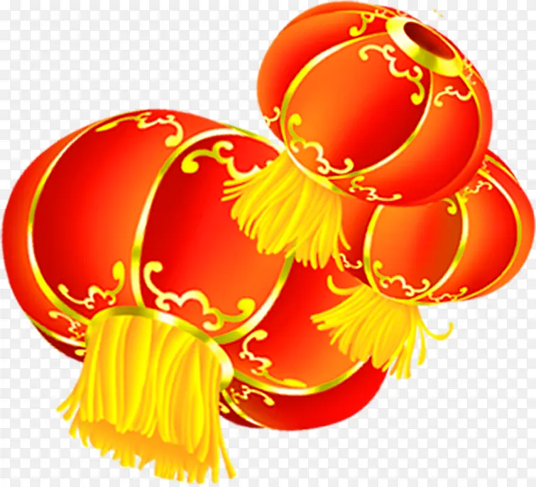手绘黄色花纹红色灯笼