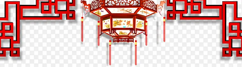 红色中国风灯笼花纹