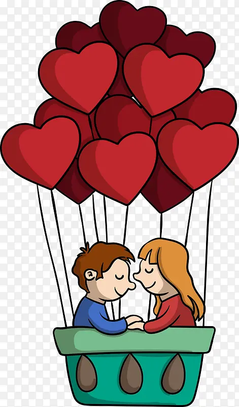 矢量爱心气球与卡通情侣