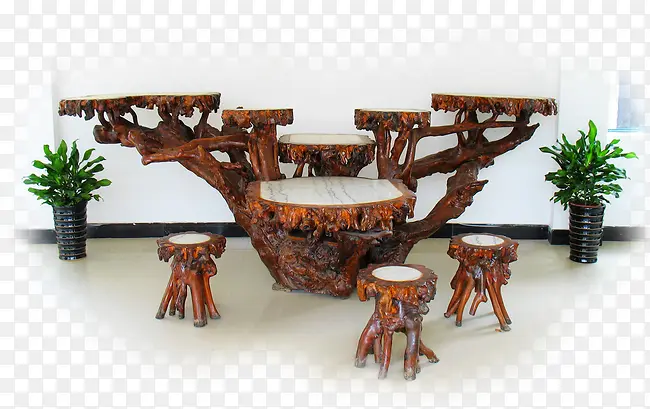 树墩造型茶桌椅