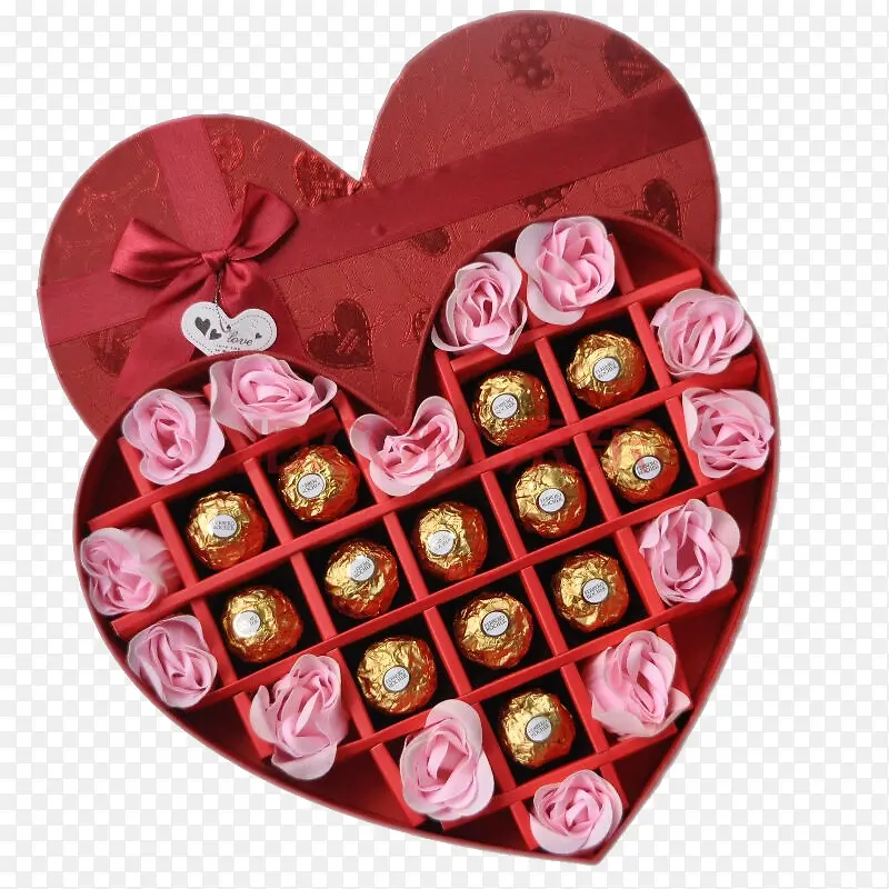 粉色玫瑰和巧克力礼物盒