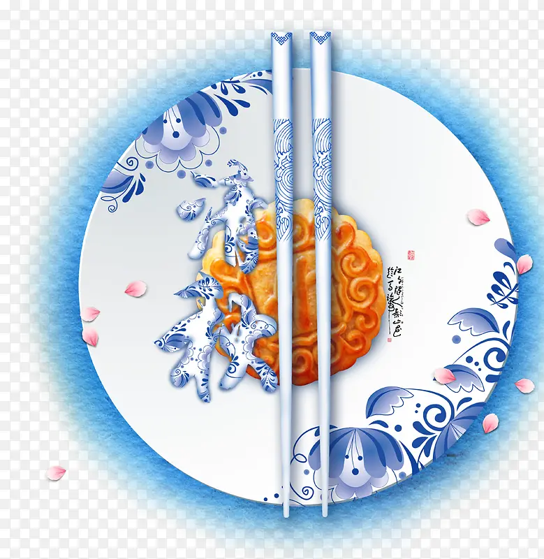中国风中秋节筷子瓷盘月饼