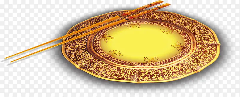 中秋节金黄色盘子和筷子