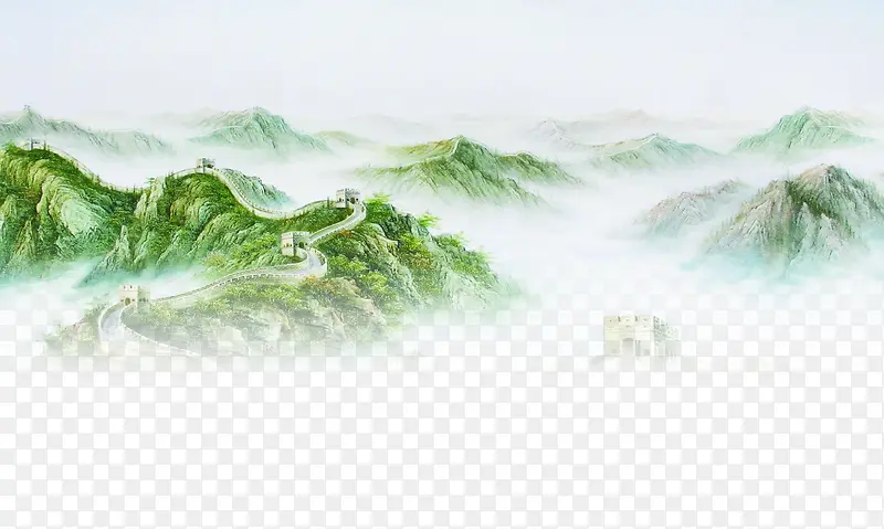 绿色中国画山峦毛笔字