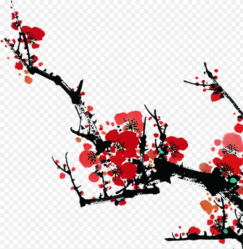 梅花中国风花枝水墨PNG图片素材下载_图片编号yzkwazve-免抠素材网