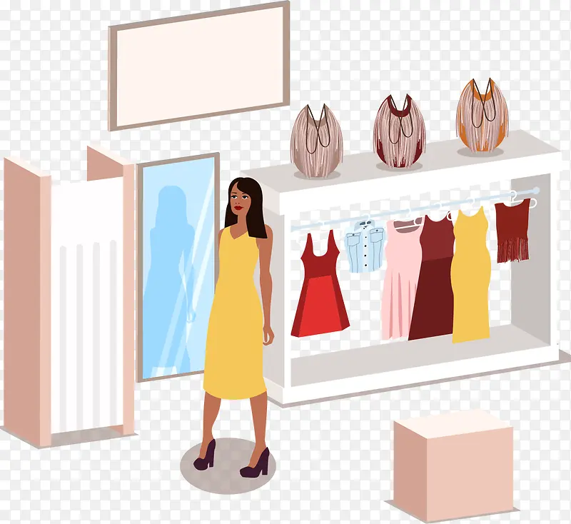矢量手绘女装店