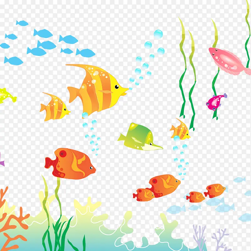 手绘创意合成小金鱼海藻