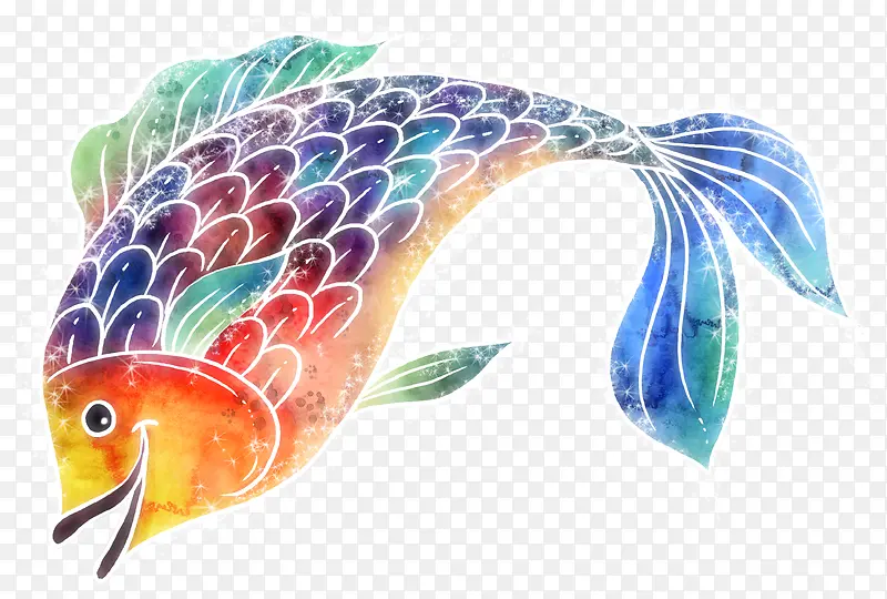 手绘彩色水彩金鱼
