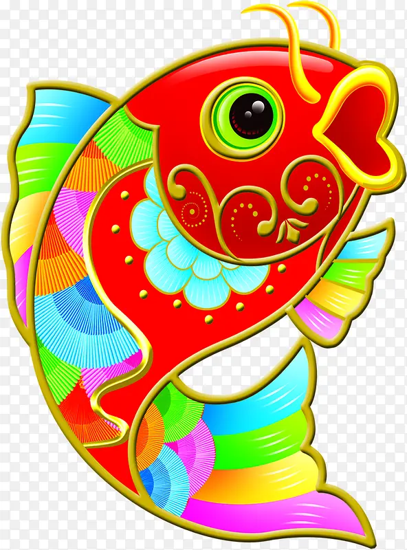 手绘中国风年画金鱼