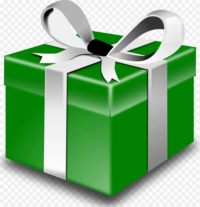 绿色的卡通带蝴蝶结的礼物盒