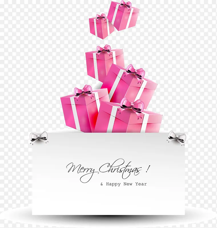 圣诞粉色礼物盒卡片设计素材