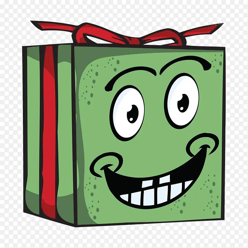 卡通绿色笑脸礼物盒