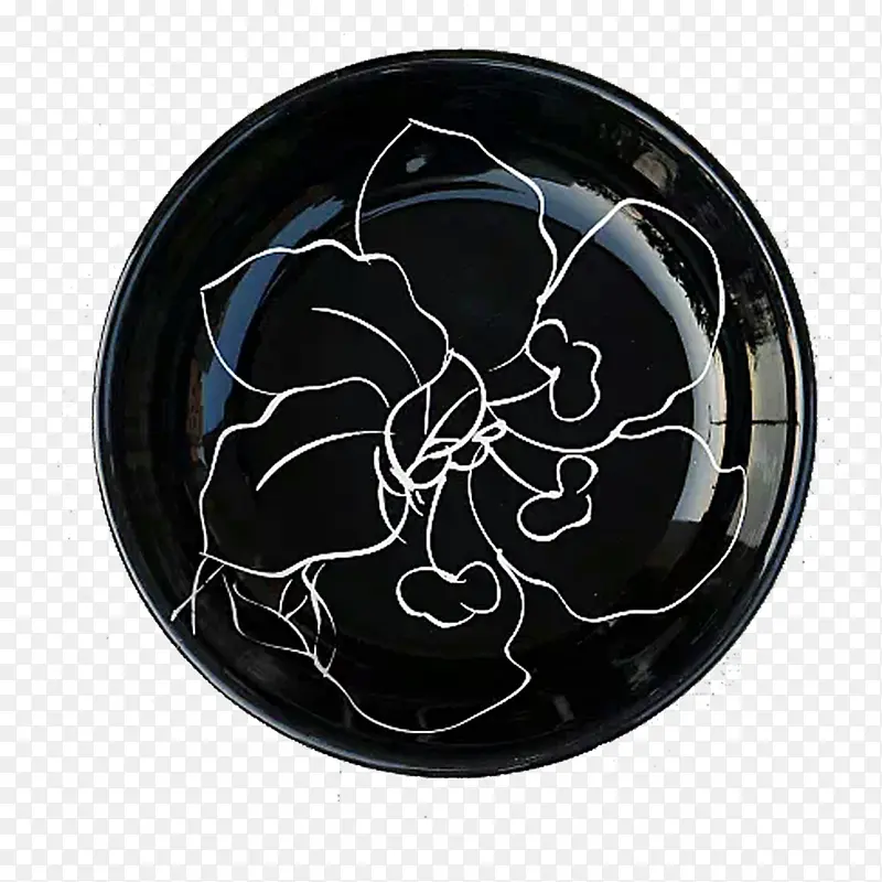 黑色手绘花立体简约家用陶瓷盘子