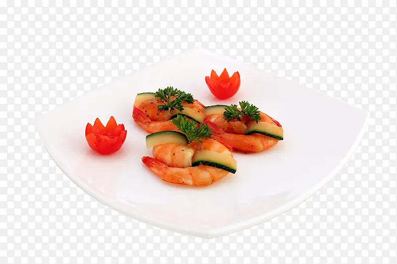 盘子上的虾仁菜肴