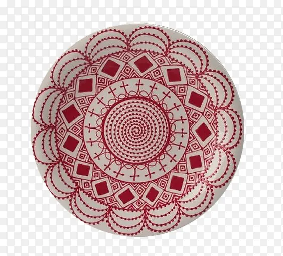 圆形红色花纹盘子
