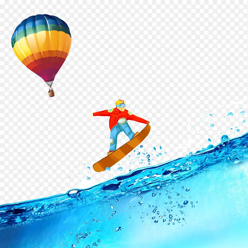 冲浪 海边 热气球 背景装饰图案