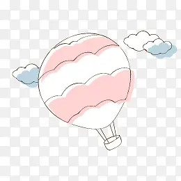 手绘卡通条纹热气球云朵