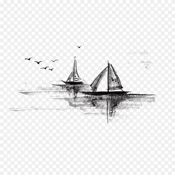 中国画帆船