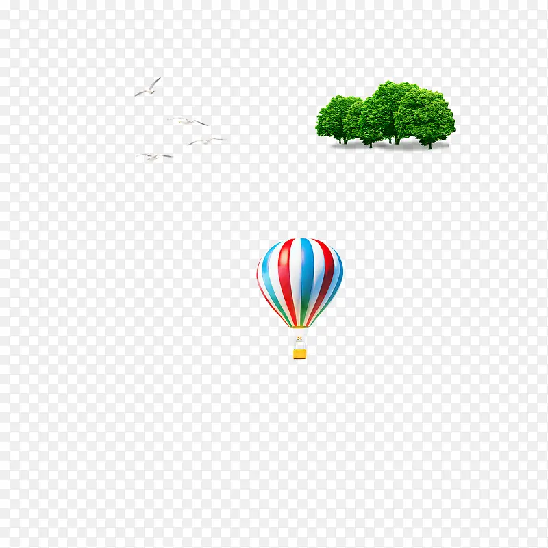 热气球树木丛大雁飞翔