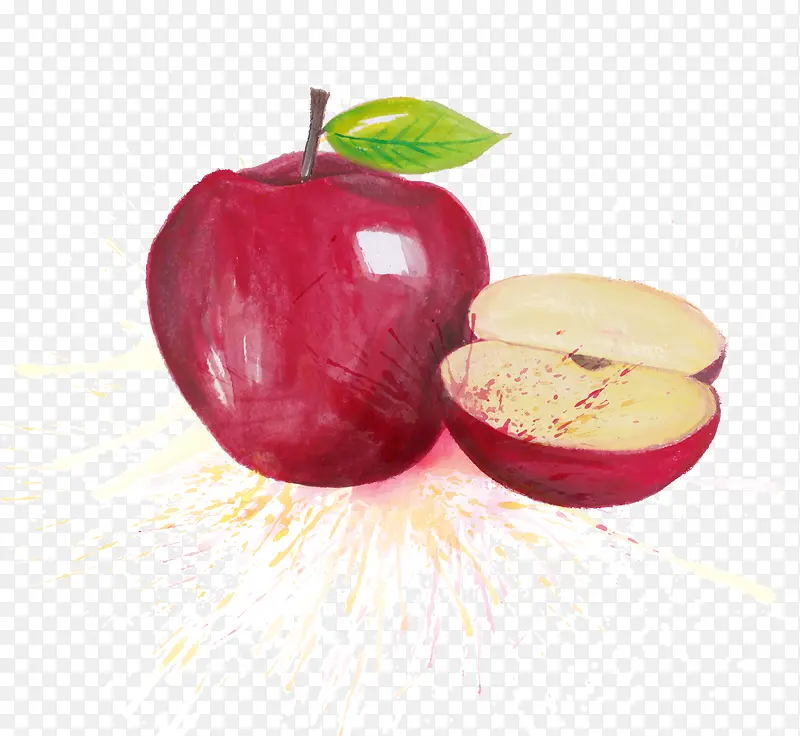 矢量手绘水彩苹果