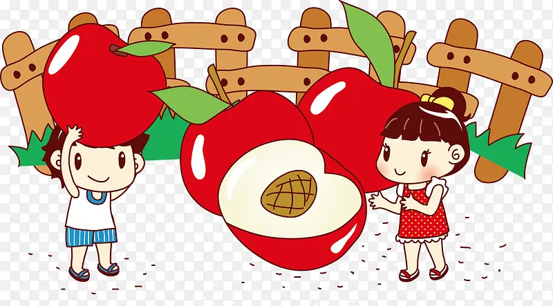 红苹果与卡通儿童