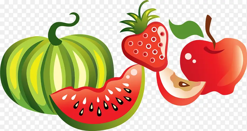 西瓜苹果草莓水果背景矢量素材