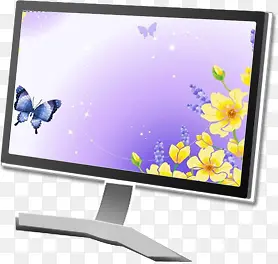 手绘显示器屏幕花朵蝴蝶