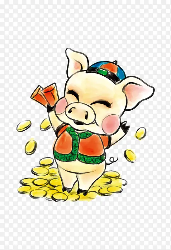 卡通可爱小猪发金币