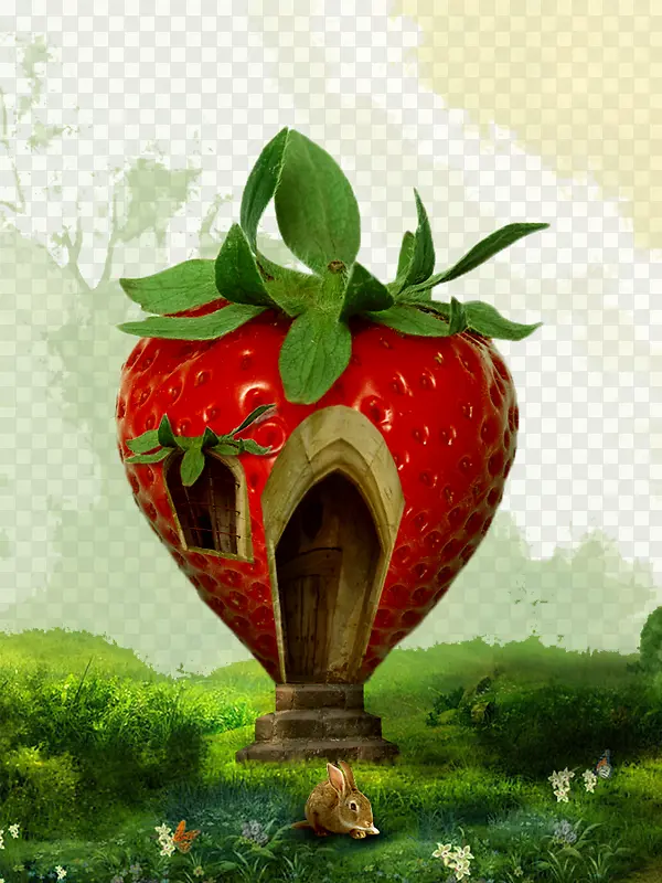 可爱卡通草莓房子背景