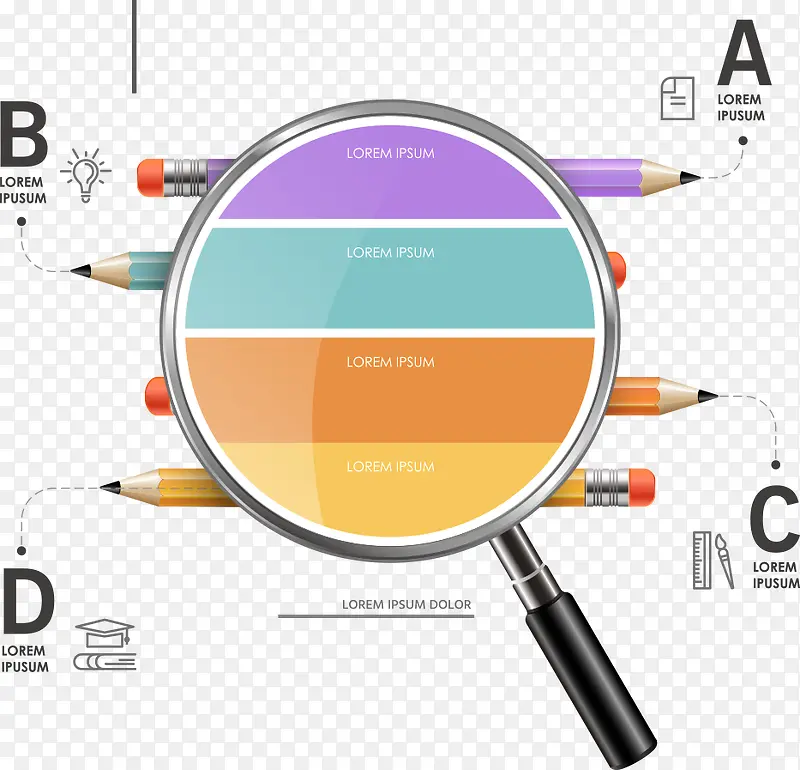矢量放大镜与铅笔