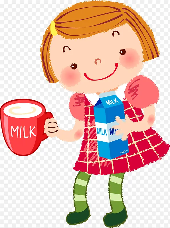 可爱女孩喝牛奶矢量
