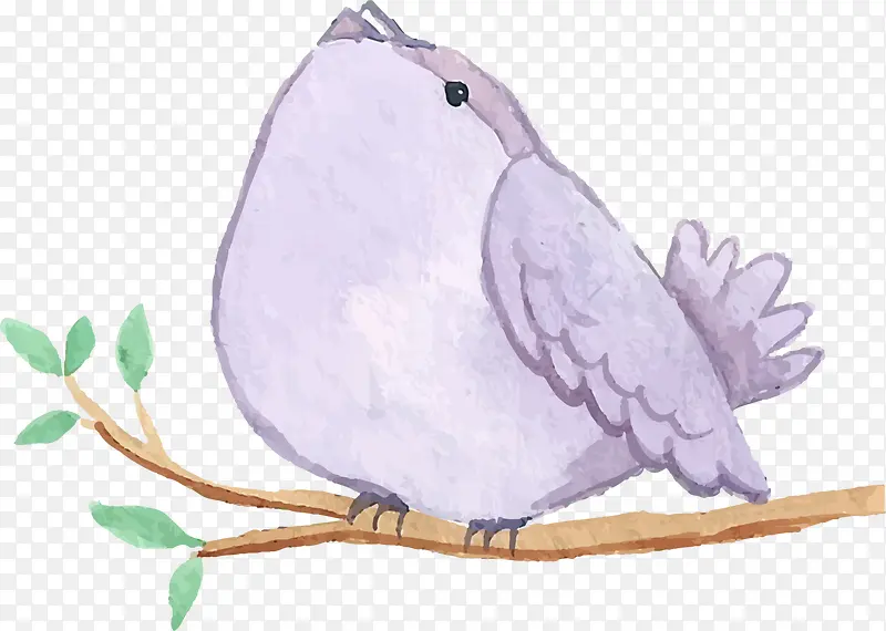 紫色可爱水彩小鸟