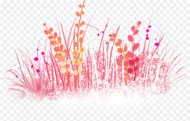 黄粉色手绘草丛装饰